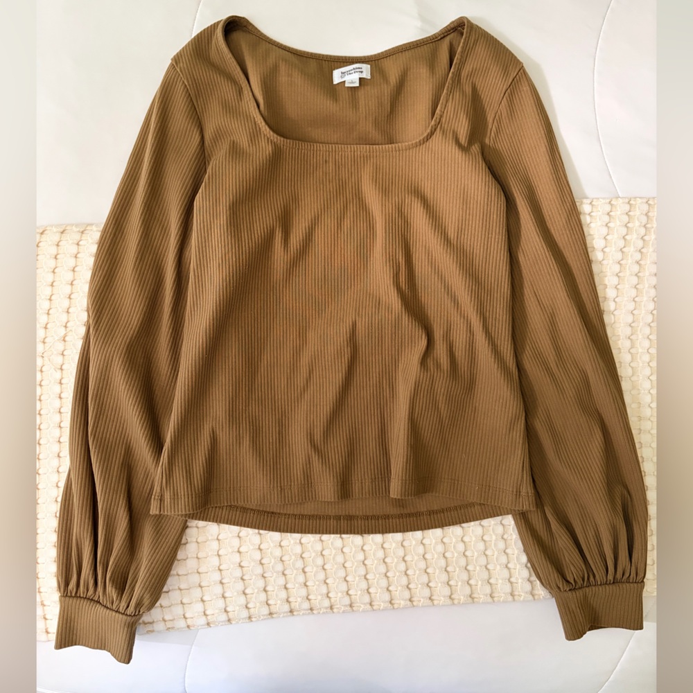 Olive Ribbed Long Sleeve Top